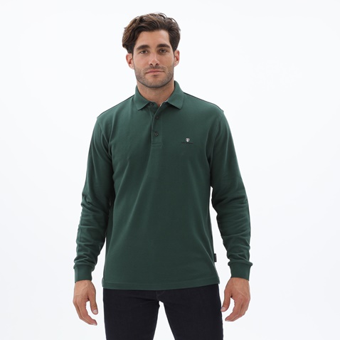 NAVY & GREEN-Ανδρική polo μπλούζα NAVY & GREEN CUSTOM FIT πράσινη