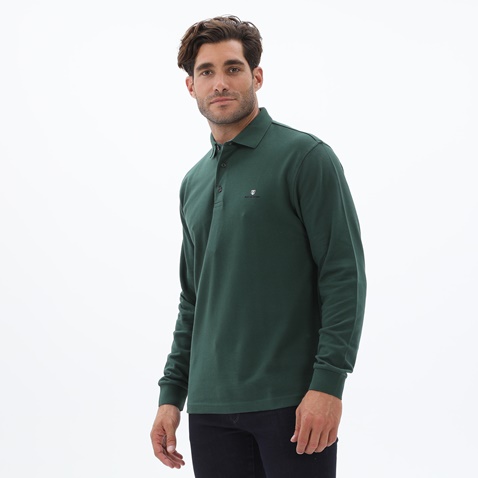 NAVY & GREEN-Ανδρική polo μπλούζα NAVY & GREEN CUSTOM FIT πράσινη
