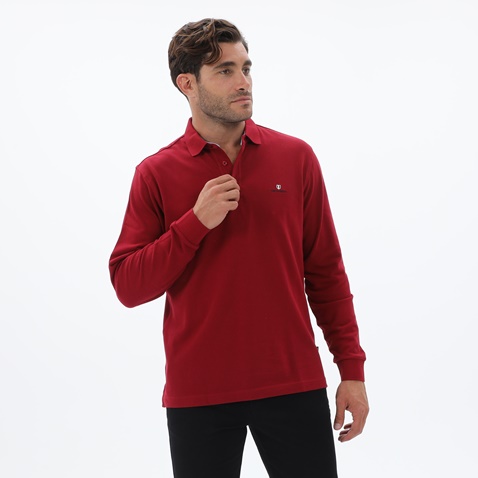 NAVY & GREEN-Ανδρική polo μπλούζα NAVY & GREEN CUSTOM FIT κόκκινη
