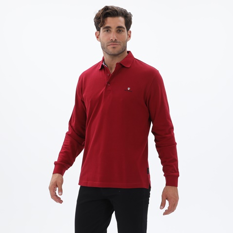 NAVY & GREEN-Ανδρική polo μπλούζα NAVY & GREEN CUSTOM FIT κόκκινη