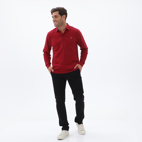 NAVY & GREEN-Ανδρική polo μπλούζα NAVY & GREEN CUSTOM FIT κόκκινη