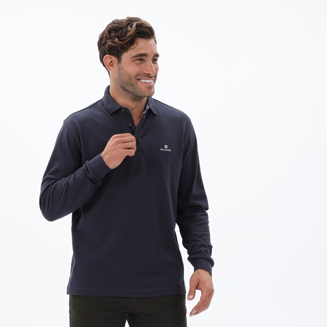 NAVY & GREEN-Ανδρική polo μπλούζα NAVY & GREEN CUSTOM FIT μπλε