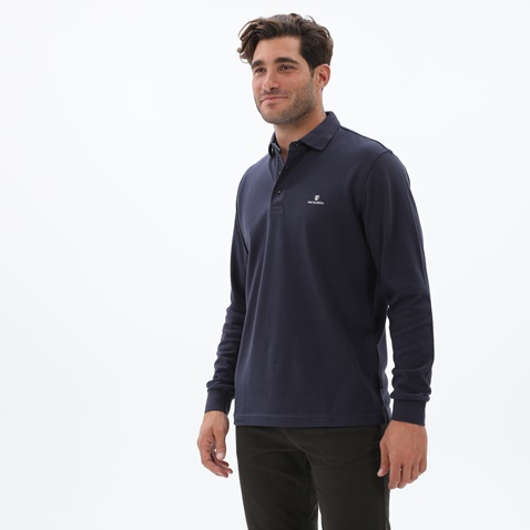 NAVY & GREEN-Ανδρική polo μπλούζα NAVY & GREEN CUSTOM FIT μπλε