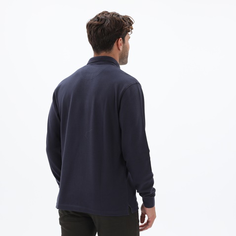 NAVY & GREEN-Ανδρική polo μπλούζα NAVY & GREEN CUSTOM FIT μπλε