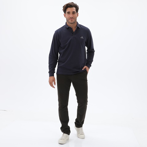 NAVY & GREEN-Ανδρική polo μπλούζα NAVY & GREEN CUSTOM FIT μπλε