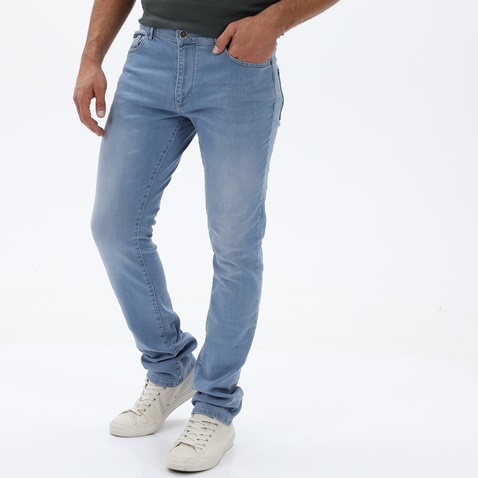 NAVY & GREEN-Ανδρικό jean παντελόνι NAVY & GREEN LOW WAIST μπλε ανοιχτό