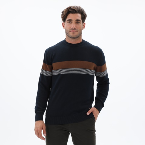 NAVY & GREEN-Ανδρικό πουλόβερ NAVY & GREEN μπλε καφέ