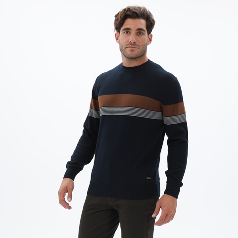 NAVY & GREEN-Ανδρικό πουλόβερ NAVY & GREEN μπλε καφέ