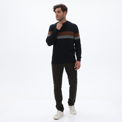 NAVY & GREEN-Ανδρικό πουλόβερ NAVY & GREEN μπλε καφέ