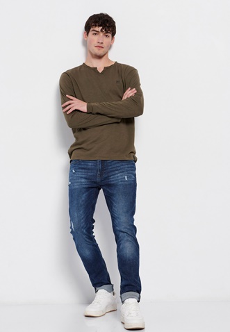 FUNKY BUDDHA-Ανδρική μακρυμάνικη μπλούζα FUNKY BUDDHA henley χακί