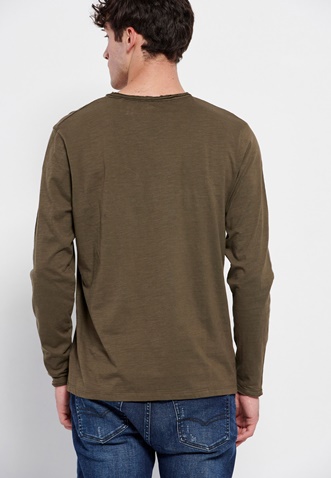 FUNKY BUDDHA-Ανδρική μακρυμάνικη μπλούζα FUNKY BUDDHA henley χακί