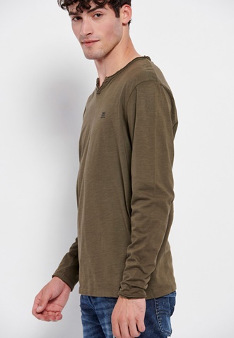 FUNKY BUDDHA-Ανδρική μακρυμάνικη μπλούζα FUNKY BUDDHA henley χακί