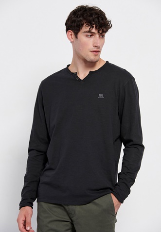FUNKY BUDDHA-Ανδρική μακρυμάνικη μπλούζα με λαιμό henley FUNKY BUDDHA μαύρη