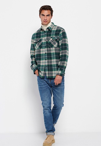 FUNKY BUDDHA-Ανδρικό flannel overshirt FUNKY BUDDHA καρό πράσινο