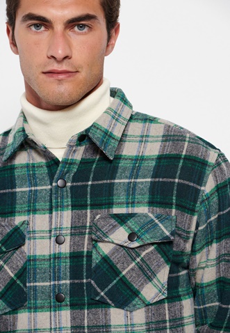 FUNKY BUDDHA-Ανδρικό flannel overshirt FUNKY BUDDHA καρό πράσινο