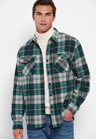 FUNKY BUDDHA-Ανδρικό flannel overshirt FUNKY BUDDHA καρό πράσινο