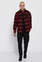 FUNKY BUDDHA-Ανδρικό flannel overshirt FUNKY BUDDHA κόκκινο μαύρο καρό