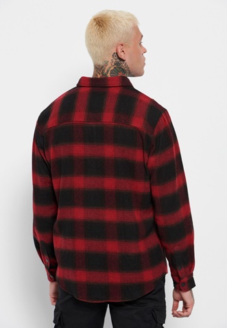 FUNKY BUDDHA-Ανδρικό flannel overshirt FUNKY BUDDHA κόκκινο μαύρο καρό