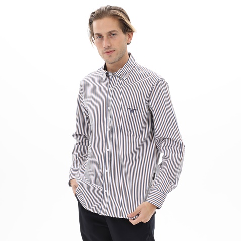 NAVY & GREEN-Ανδρικό πουκάμισο NAVY & GREEN COMFORT FIT μπλε καφέ ριγέ
