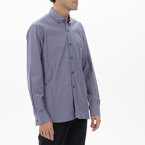 NAVY & GREEN-Ανδρικό πουκάμισο NAVY & GREEN COMFORT FIT μπλε λευκό ριγέ
