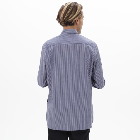 NAVY & GREEN-Ανδρικό πουκάμισο NAVY & GREEN COMFORT FIT μπλε λευκό ριγέ