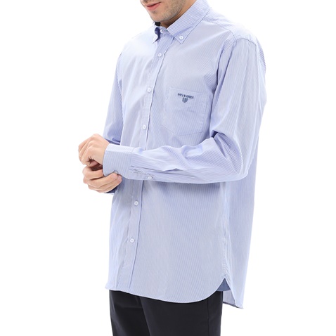 NAVY & GREEN-Ανδρικό πουκάμισο NAVY & GREEN COMFORT FIT γαλάζιο λευκό ριγέ