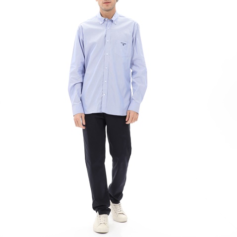 NAVY & GREEN-Ανδρικό πουκάμισο NAVY & GREEN COMFORT FIT γαλάζιο λευκό ριγέ