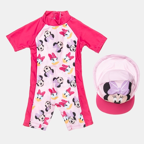DISNEY-Βρεφικό ολόσωμο μαγιό με καπέλο DISNEY Minnie Mouse 20586  φούξια ροζ 