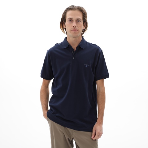 NAVY & GREEN-Ανδρική polo μπλούζα NAVY & GREEN σκούρο μπλε