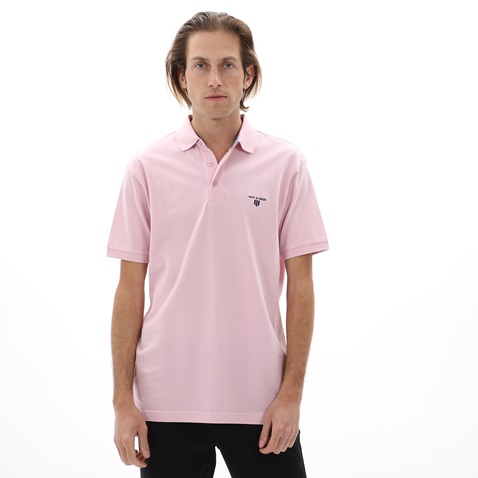 NAVY & GREEN-Ανδρική polo μπλούζα NAVY & GREEN ροζ
