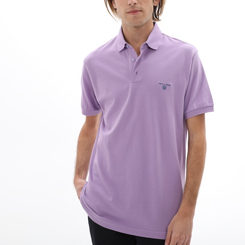 NAVY & GREEN-Ανδρική polo μπλούζα NAVY & GREEN μωβ