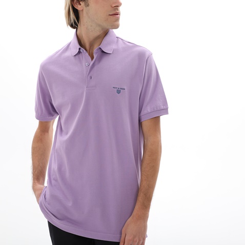 NAVY & GREEN-Ανδρική polo μπλούζα NAVY & GREEN μωβ