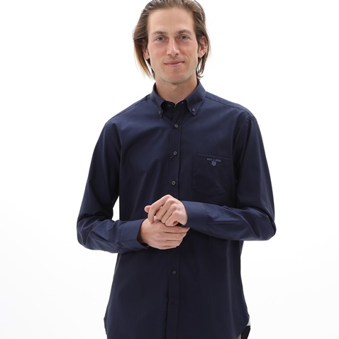 NAVY & GREEN-Ανδρικό πουκάμισο NAVY & GREEN COMFORT FIT μπλε σκούρο