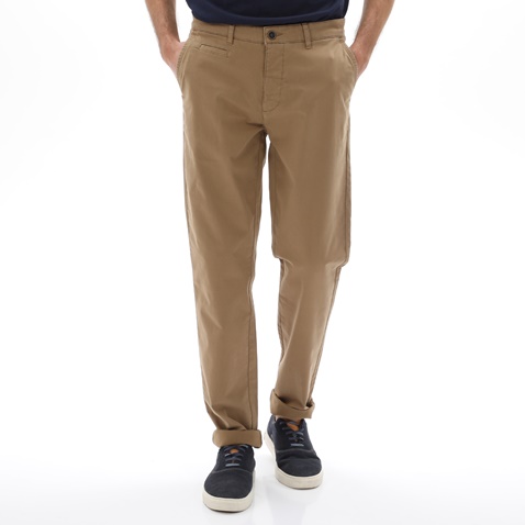 NAVY & GREEN-Ανδρικό chino παντελόνι NAVY & GREEN MODERN FIT καφέ