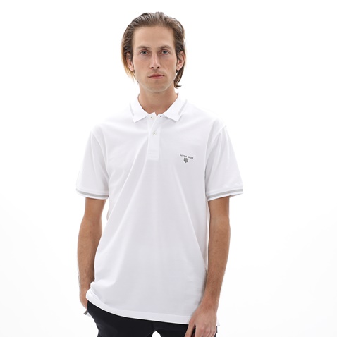 NAVY & GREEN-Ανδρική polo μπλούζα NAVY & GREEN λευκή