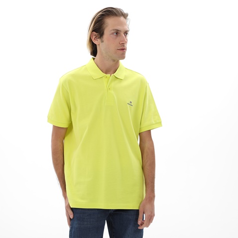 NAVY & GREEN-Ανδρική polo μπλούζα NAVY & GREEN κίτρινο lime