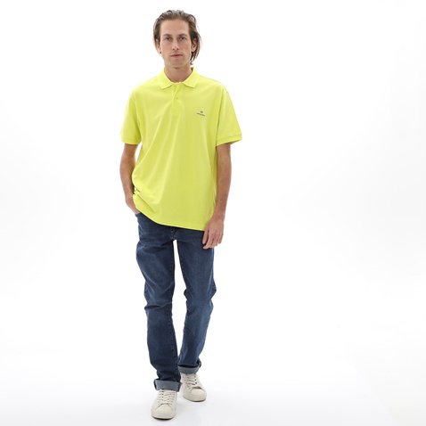 NAVY & GREEN-Ανδρική polo μπλούζα NAVY & GREEN κίτρινο lime