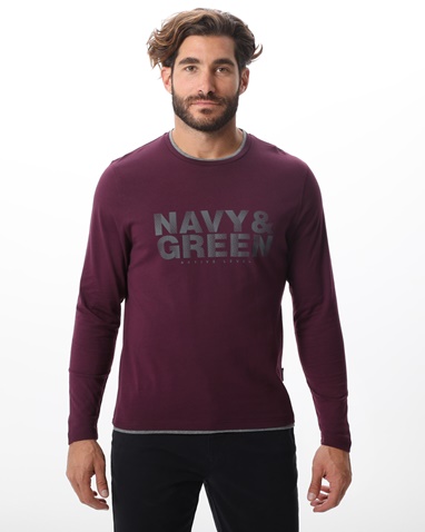 NAVY & GREEN-Ανδρική μακρυμάνικη μπλούζα NAVY & GREEN μπορντο