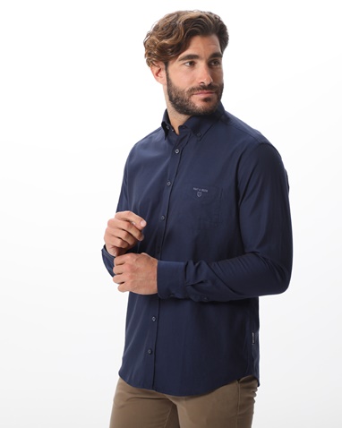 NAVY & GREEN-Ανδρικό πουκάμισο NAVY & GREEN comfort fit  μπλε 
