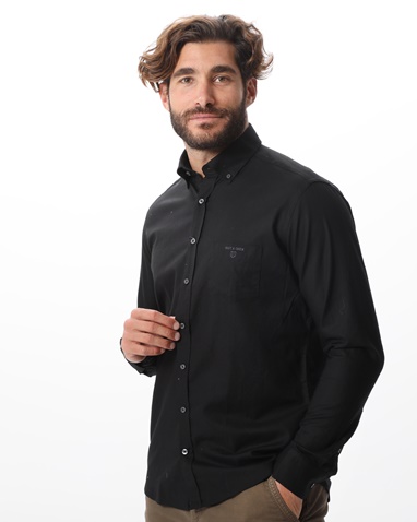 NAVY & GREEN-Ανδρικό πουκάμισο NAVY & GREEN COMFORT FIT μαύρο
