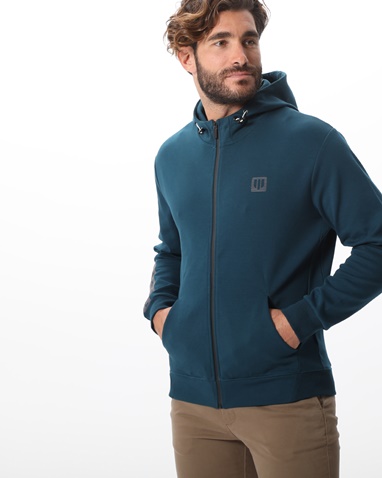 NAVY & GREEN-Ανδρική φούτερ ζακετα NAVY & GREEN πετρόλ