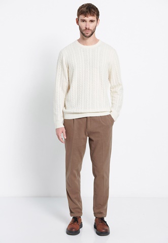 FUNKY BUDDHA-Ανδρικό πουλόβερ FUNKY BUDDHA Cable knit Marron εκρού