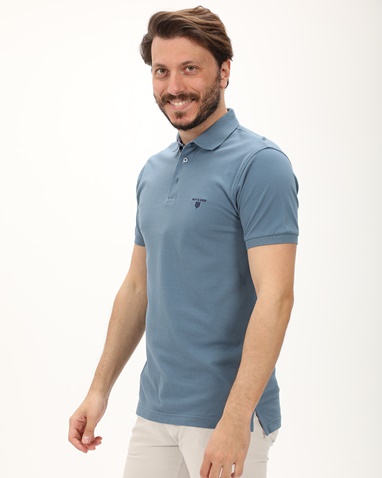 NAVY & GREEN-Ανδρική polo μπλούζα NAVY & GREEN γαλάζια