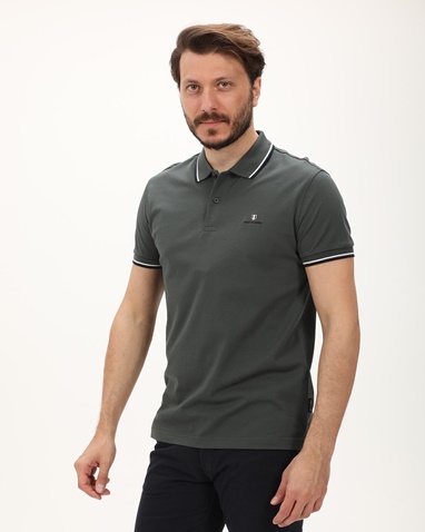 NAVY & GREEN-Ανδρική polo μπλούζα NAVY & GREEN γκρι