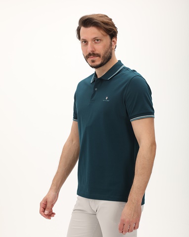 NAVY & GREEN-Ανδρική polo μπλούζα NAVY & GREEN πετρόλ