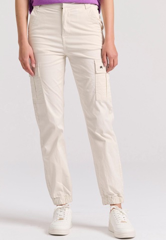 FUNKY BUDDHA-Γυναικείο cargo παντελόνι FUNKY BUDDHA FBL009-101-02 εκρού