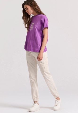 FUNKY BUDDHA-Γυναικείο cargo παντελόνι FUNKY BUDDHA FBL009-101-02 εκρού