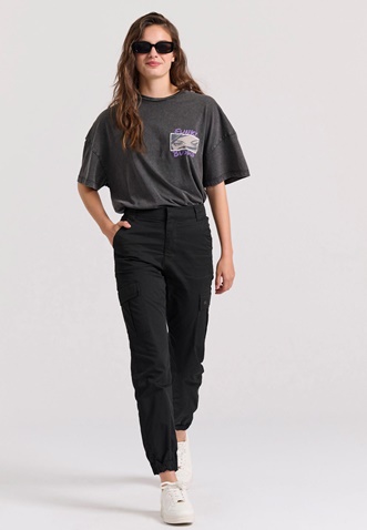FUNKY BUDDHA-Γυναικείο cargo παντελόνι FUNKY BUDDHA FBL009-101-02 μαύρο
