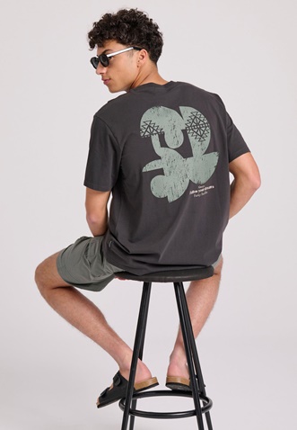 FUNKY BUDDHA-Ανδρικό t-shirt FUNKY BUDDHA FBM009-069-04 ανθρακί