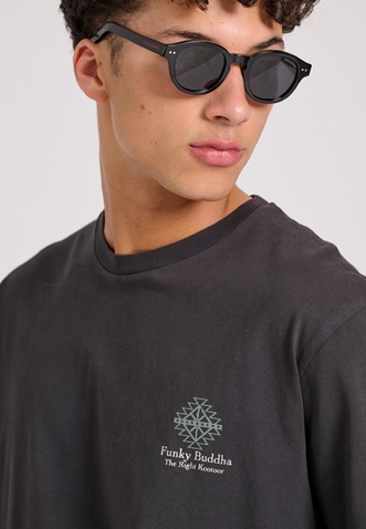 FUNKY BUDDHA-Ανδρικό t-shirt FUNKY BUDDHA FBM009-069-04 ανθρακί